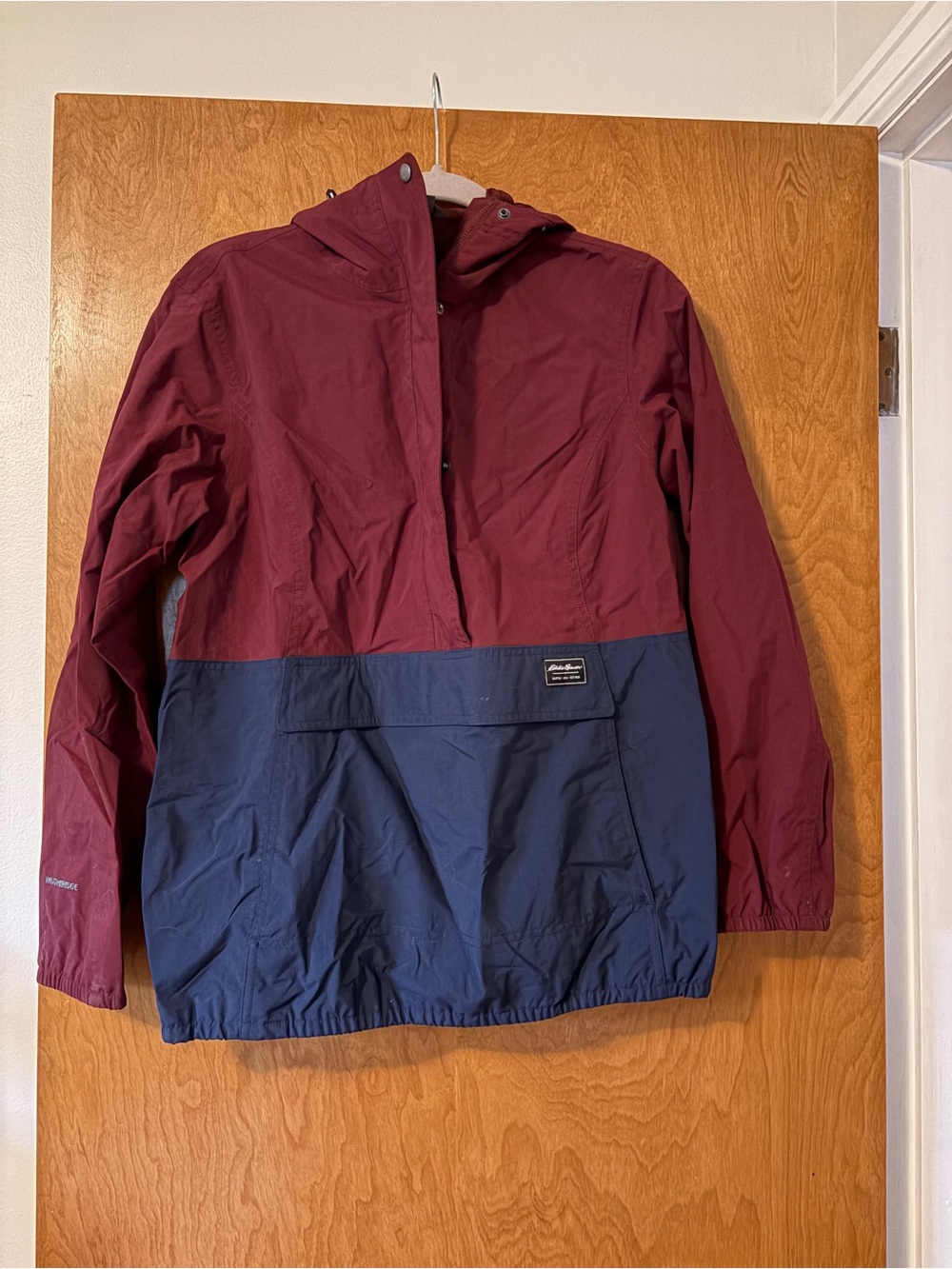 Eddie Bauer Two-Tone Hooded Utility Jacket - Burgundy & Navy